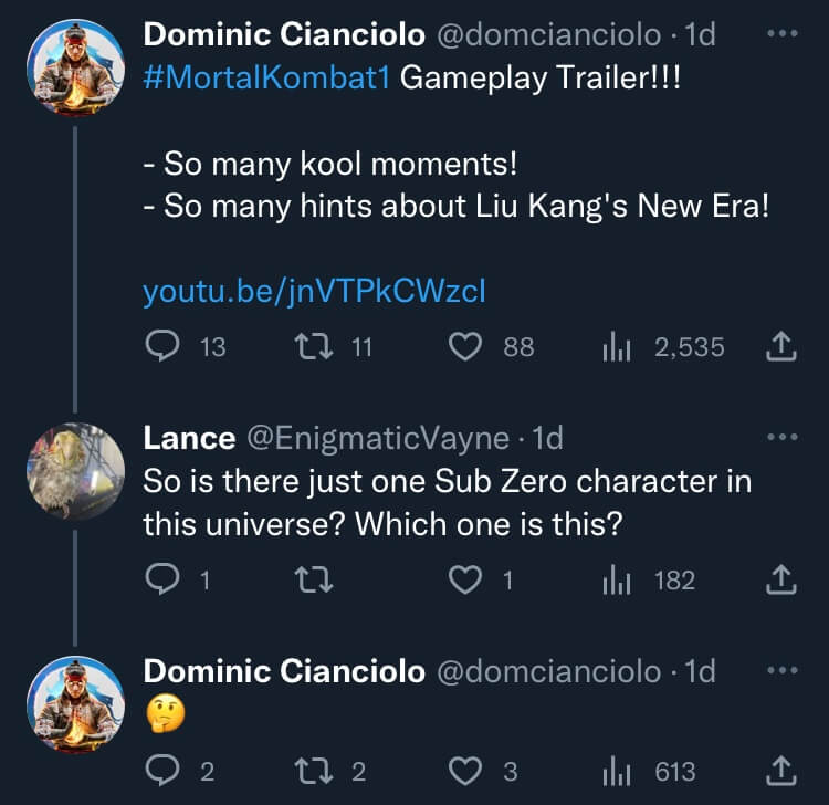 Screenshot of a Twitter interaction with Dominic Cianciolo (Transcript below)